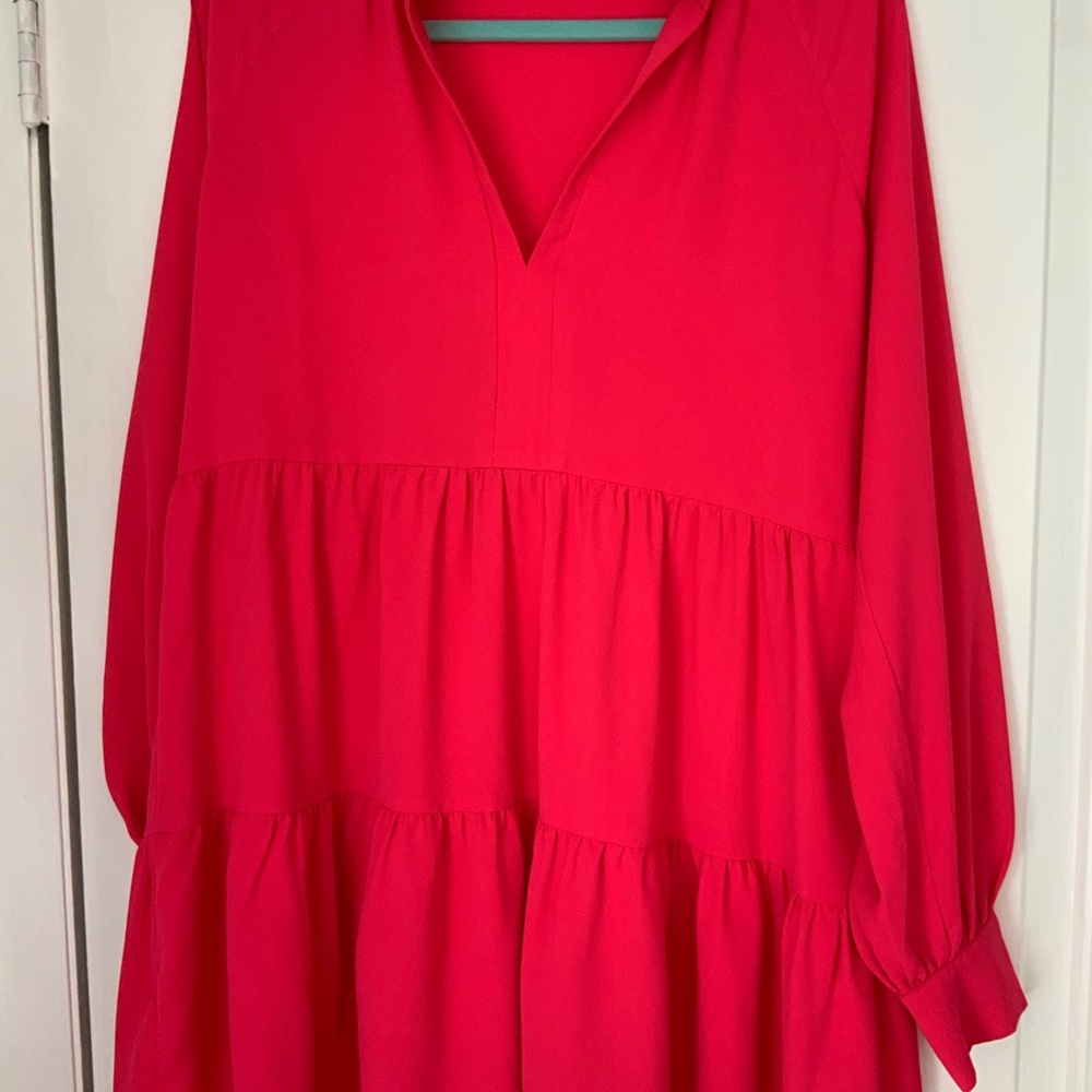 Amanda Uprichard Tiered Mini Dress long sleeve dark pink medium